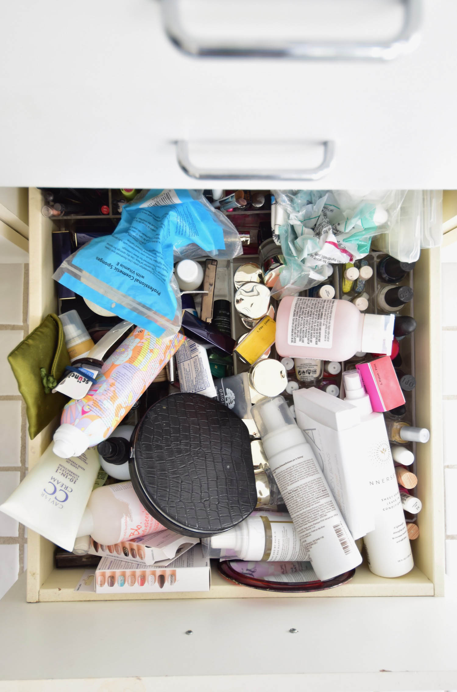 Bathroom drawer Organization, Beauty and makeup storage ideas, before