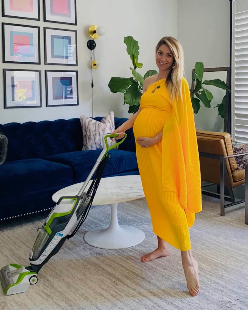 Pregnant during a Pandemic- Third Trimester Pregnancy Style, solace london one shoulder yellow dress