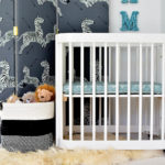 Liam's nursery nook, covertible Nestig wave crib, TheInside scalamandre upholstered screen 6