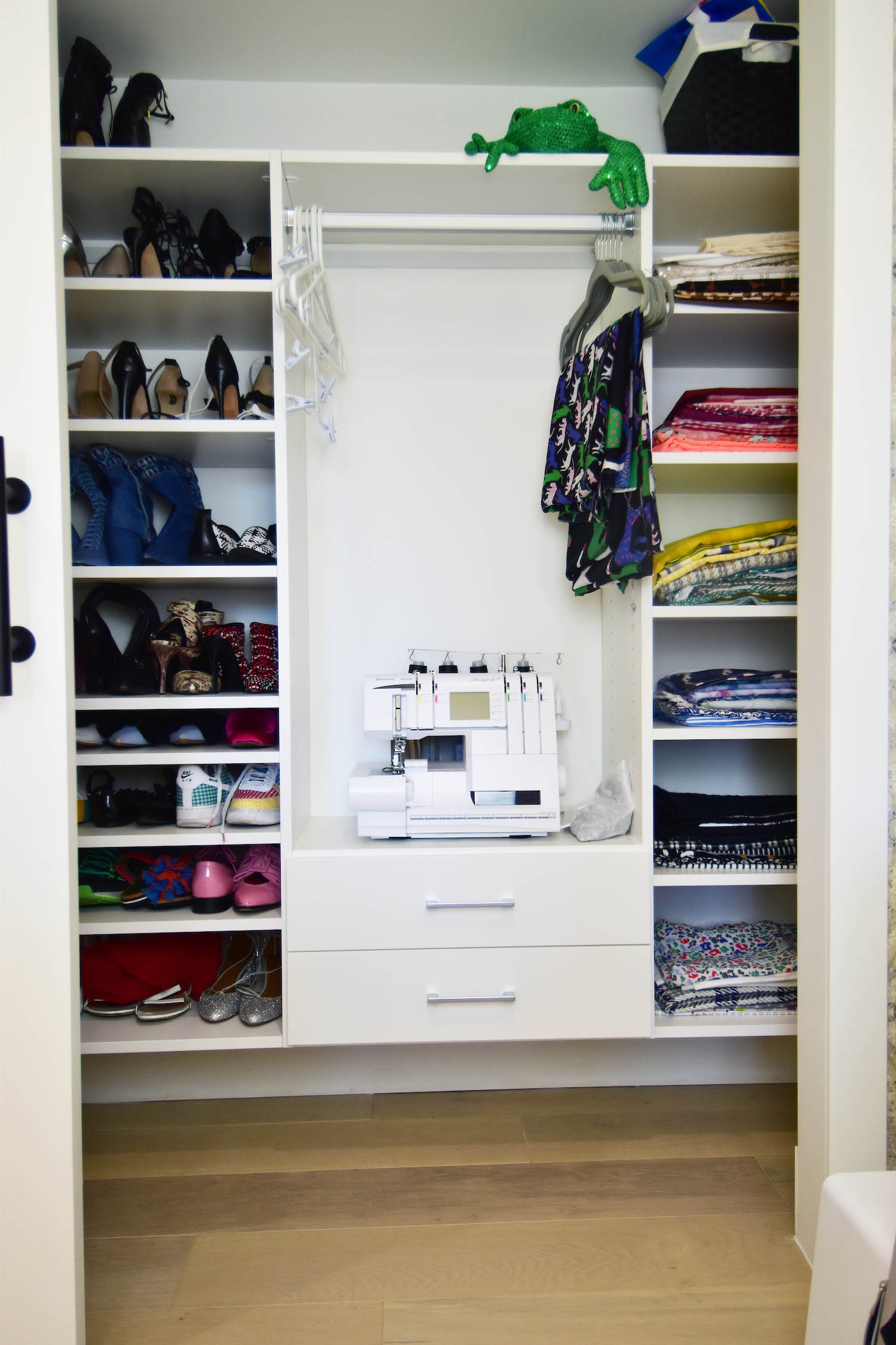 Atelier reveal, craft sewing office tour, sewing closet and fabric organization