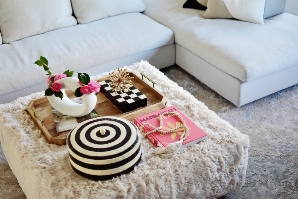 DIY Ottoman Cover - Faux Fur and pink, black and white 3